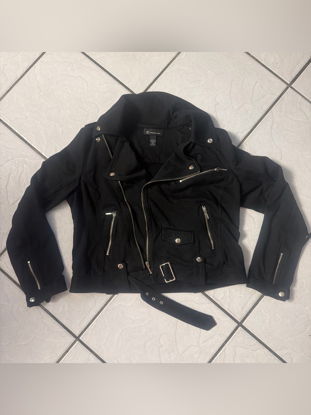 INC international concepts Women’s Size L Moto Jacket Black Asymmetric